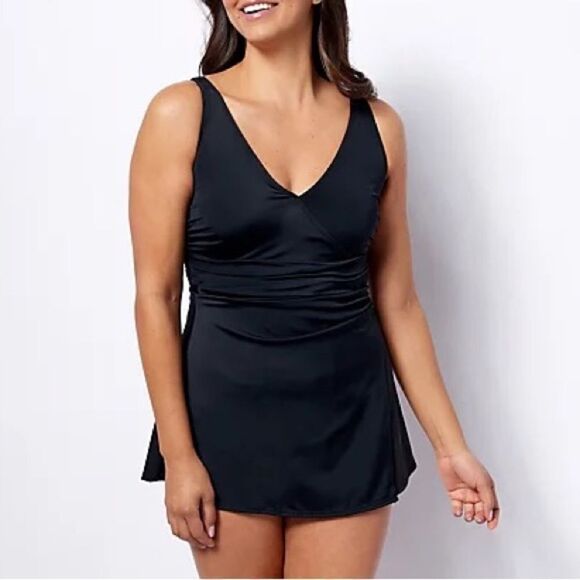 Denim & Co. Beach V-Neck Wrap Front Swim Dress - Picture 1 of 6